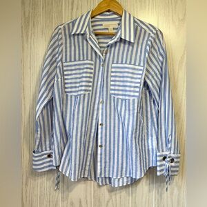 MICHAEL Michael Kors Blue White Striped Button Down Shirt Large NWOT